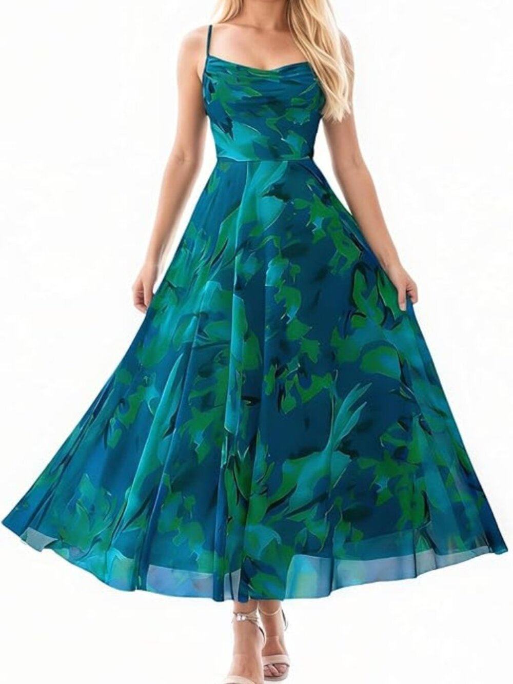 New - Women Summer Floral Maxi Dresses Elegant Spaghetti Strap‎ Dress Printed